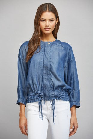 ADJUSTABLE HEM 3/4 SLEEVE TENCEL JACKET--DENIM