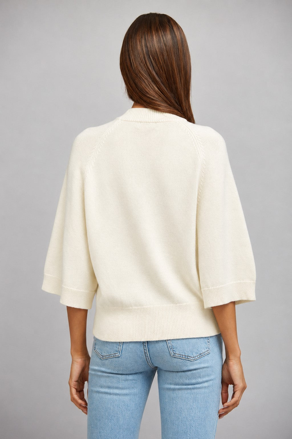 CREAM V-NECK BUTTON CARDIGAN 3/4 SLV