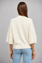 CREAM V-NECK BUTTON CARDIGAN 3/4 SLV