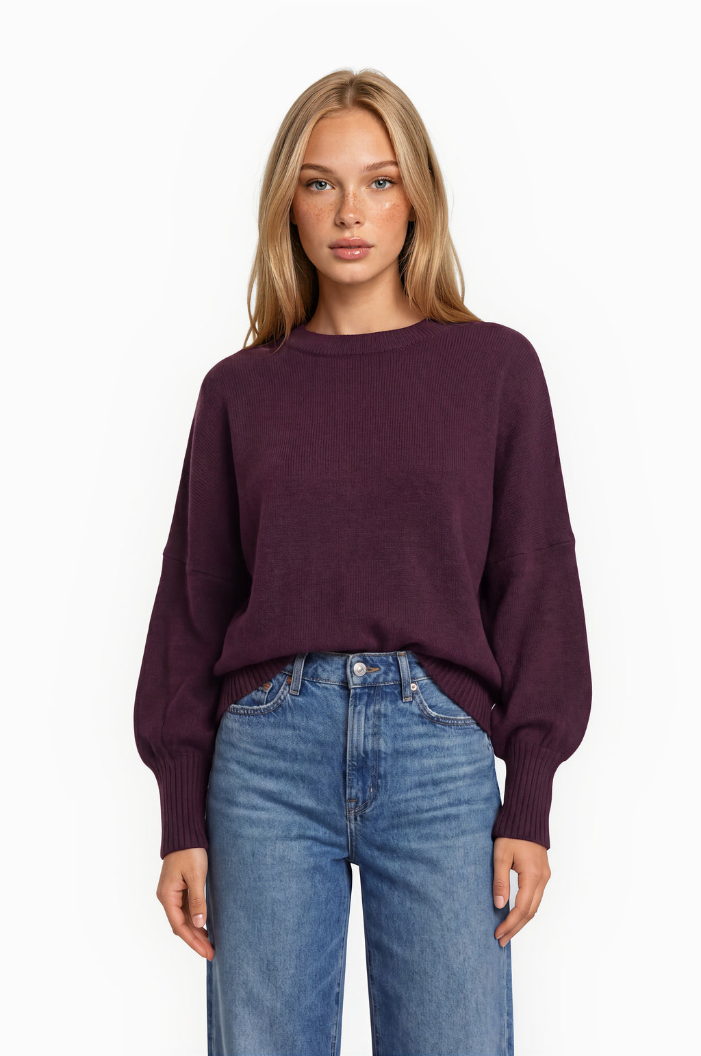 SOFT LONG CUFFS SWEATER--MERLOT