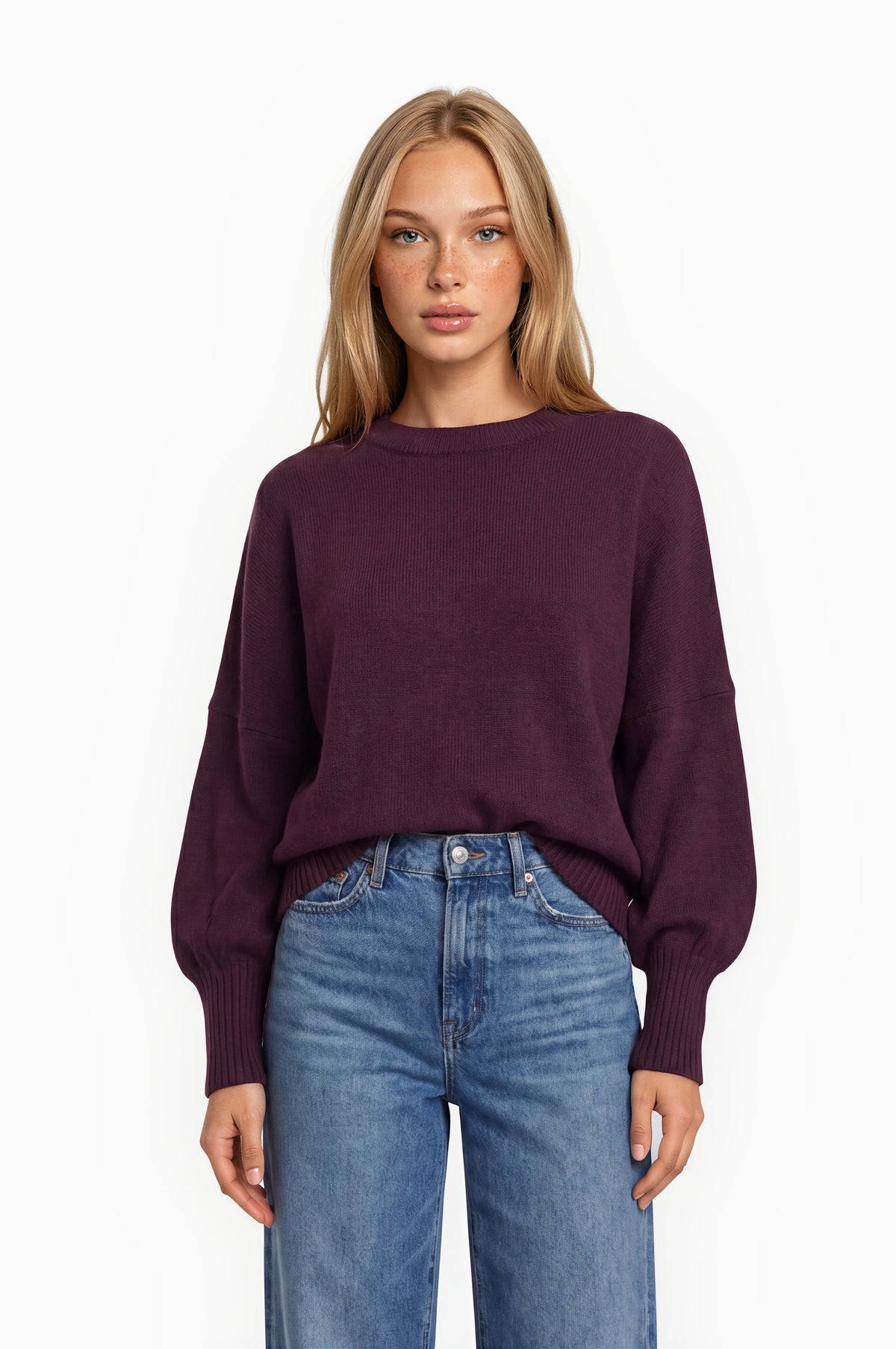 SOFT LONG CUFFS SWEATER--MERLOT