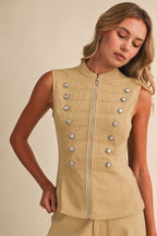 TWILL MILITARY VEST--TAUPE