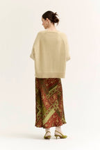 FLORAL SATIN SLIP SKIRT--BURGUNDY/OLIVE MIX