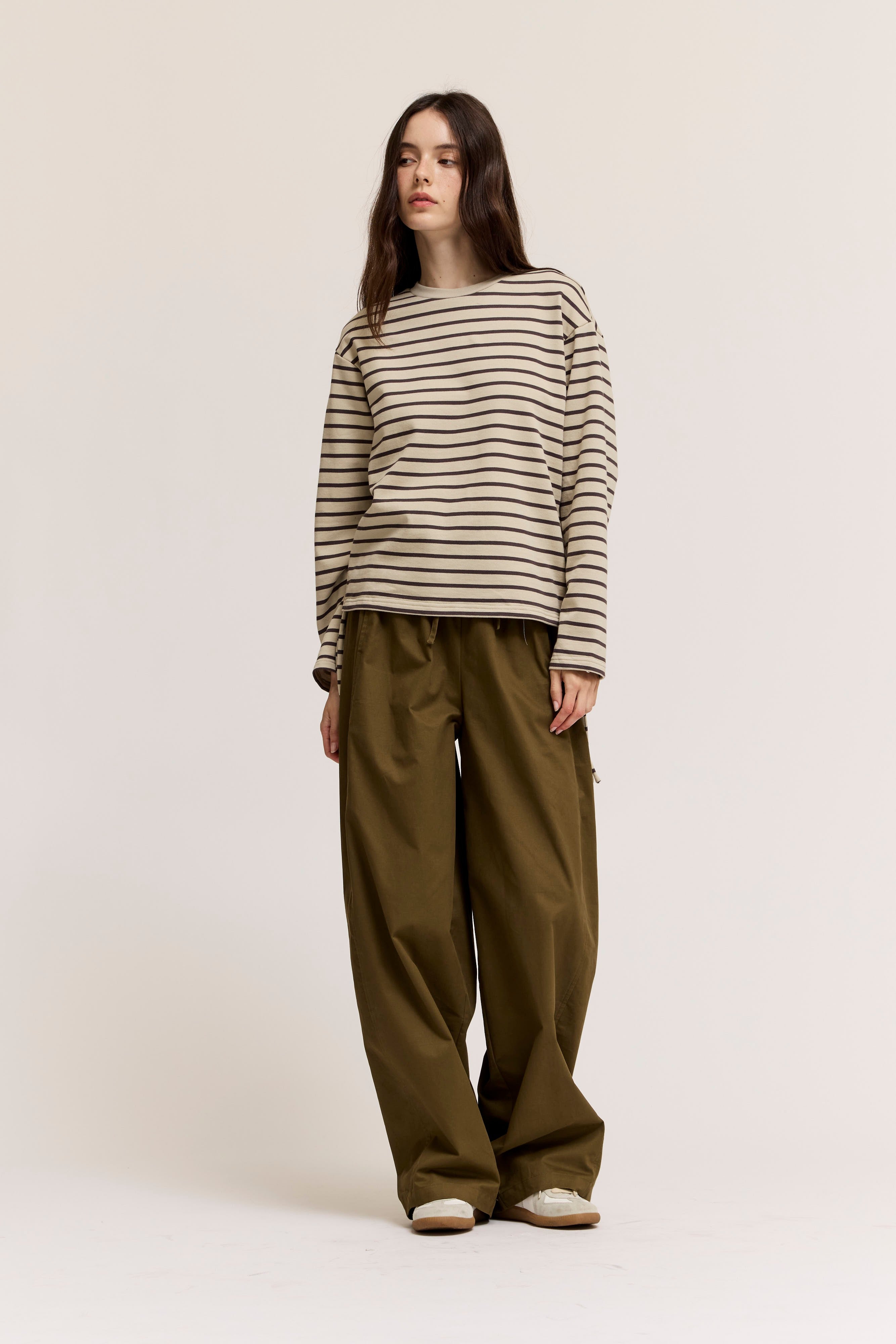 CREWNECK SWEATSHIRT WITH SIDE DRAWSTRINGS--CHOCOLATE MIX