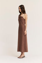 ONE SIDE OFF SHOULDER MAXI DRESS--CHOCOLATE