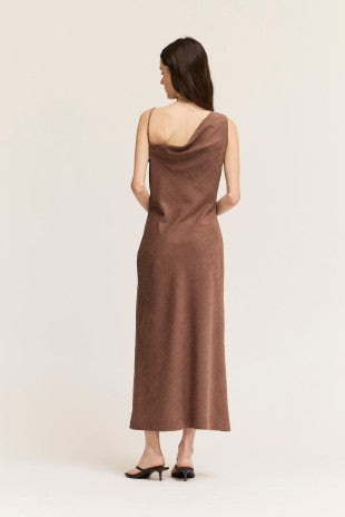 ONE SIDE OFF SHOULDER MAXI DRESS--CHOCOLATE