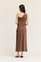 ONE SIDE OFF SHOULDER MAXI DRESS--CHOCOLATE