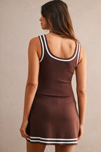 SCUBA CONTRAST TRIM DRESS W/ SHORTS--CHOCO BROWN