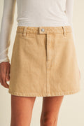 A-LINE DENIM MINI SKORT--CAMEL