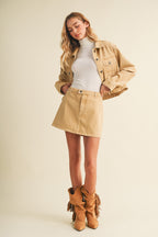 A-LINE DENIM MINI SKORT--CAMEL