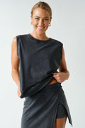 ACE ALINE PIMA COTTON SLEEVELESS TOP--BLACK