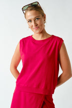 ACE ALINE PIMA COTTON SLEEVELESS TOP--RED