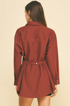 CLASSIC COLLARED LONGLINE SHIRT--RED BROWN