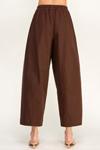 DRAWSTRING BARREL PANTS--CHOCOLATE