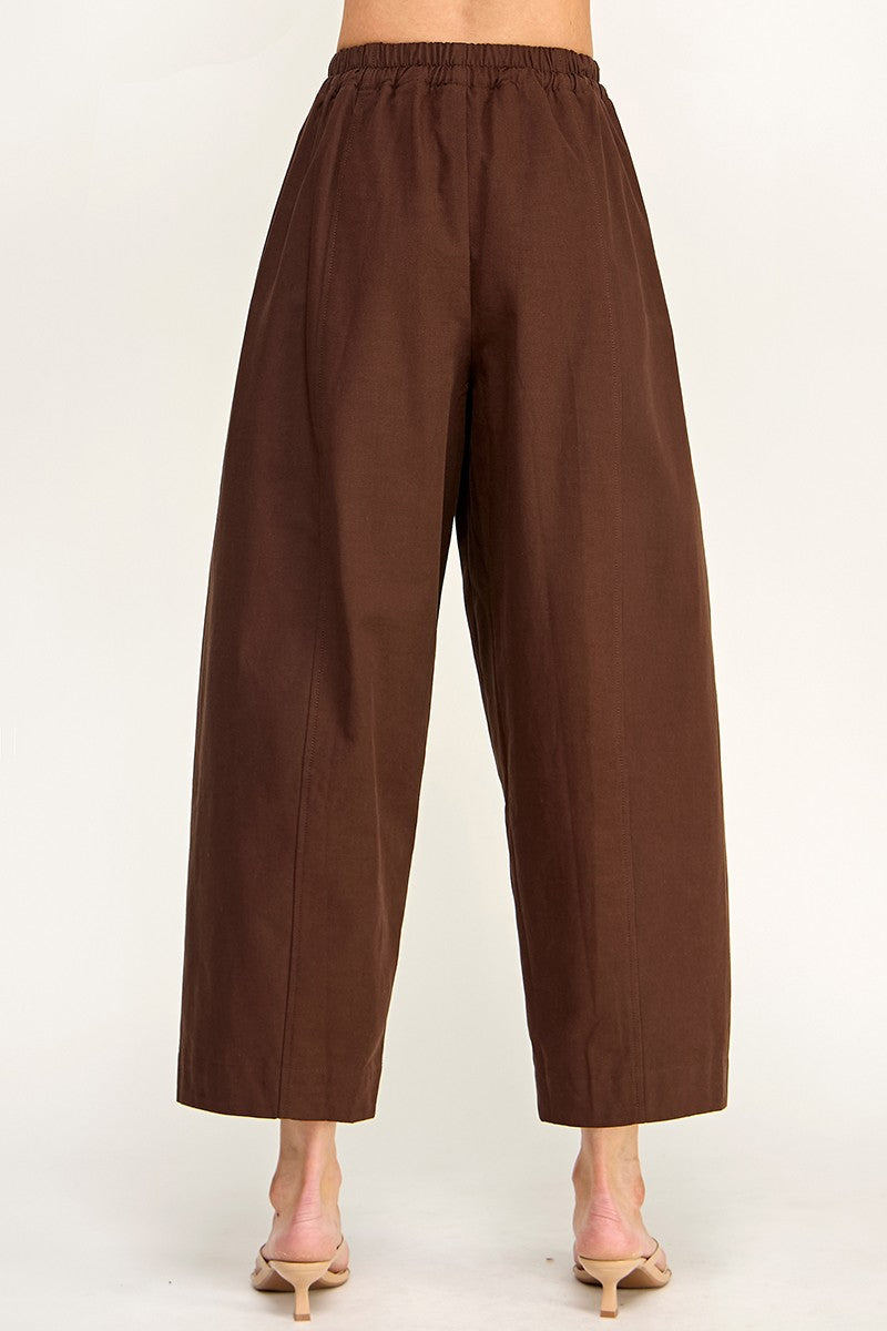 DRAWSTRING BARREL PANTS--CHOCOLATE