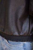 FAUX LEATHER PUFF SLEEVE TOP--BLACK