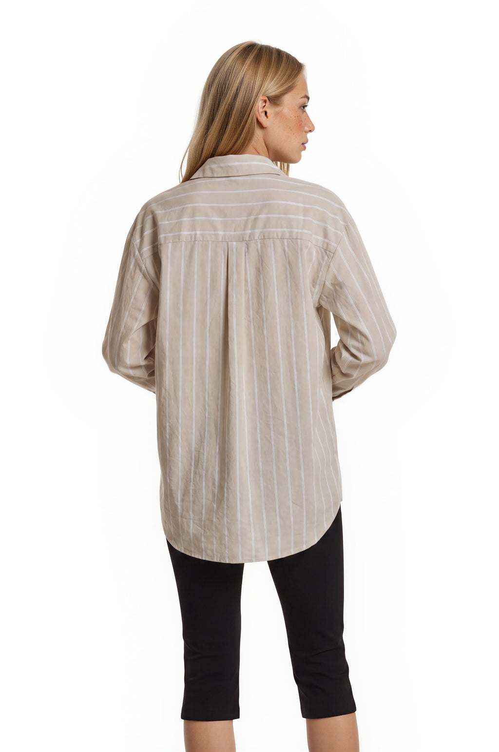 STRIPE OVERSIZED LS SHIRT--KHAKI