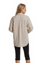 STRIPE OVERSIZED LS SHIRT--KHAKI