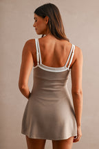 SCUBE ADJ. STRAP LAYERED ROMPER--MOCHA