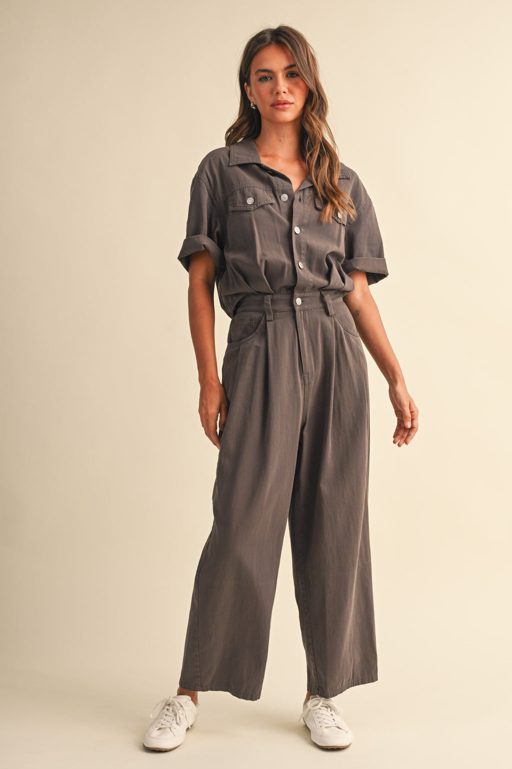 BARREL LEG BOILER SUIT PANT--CHARCOAL