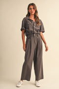 BARREL LEG BOILER SUIT PANT--CHARCOAL