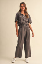 BARREL LEG BOILER SUIT PANT--CHARCOAL