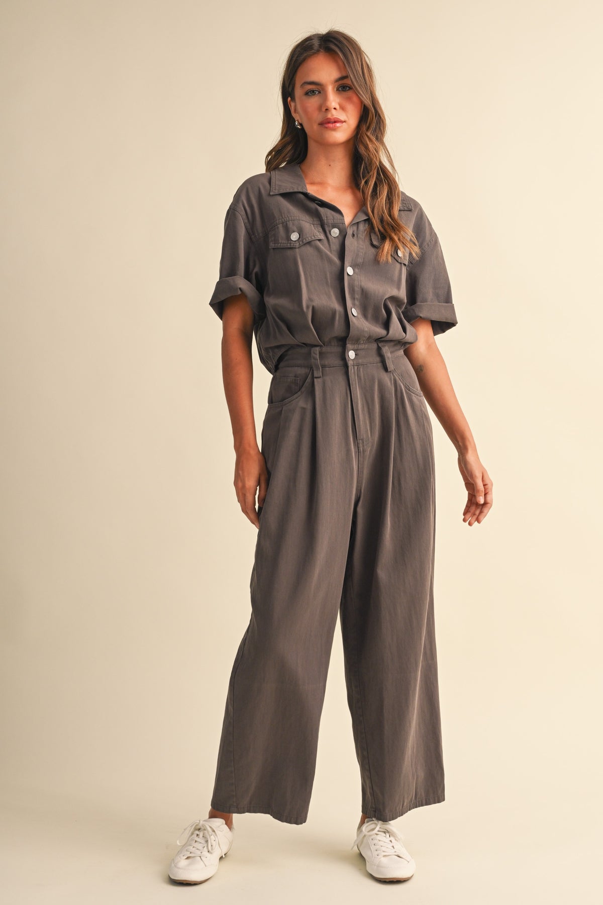 BARREL LEG BOILER SUIT PANT--CHARCOAL