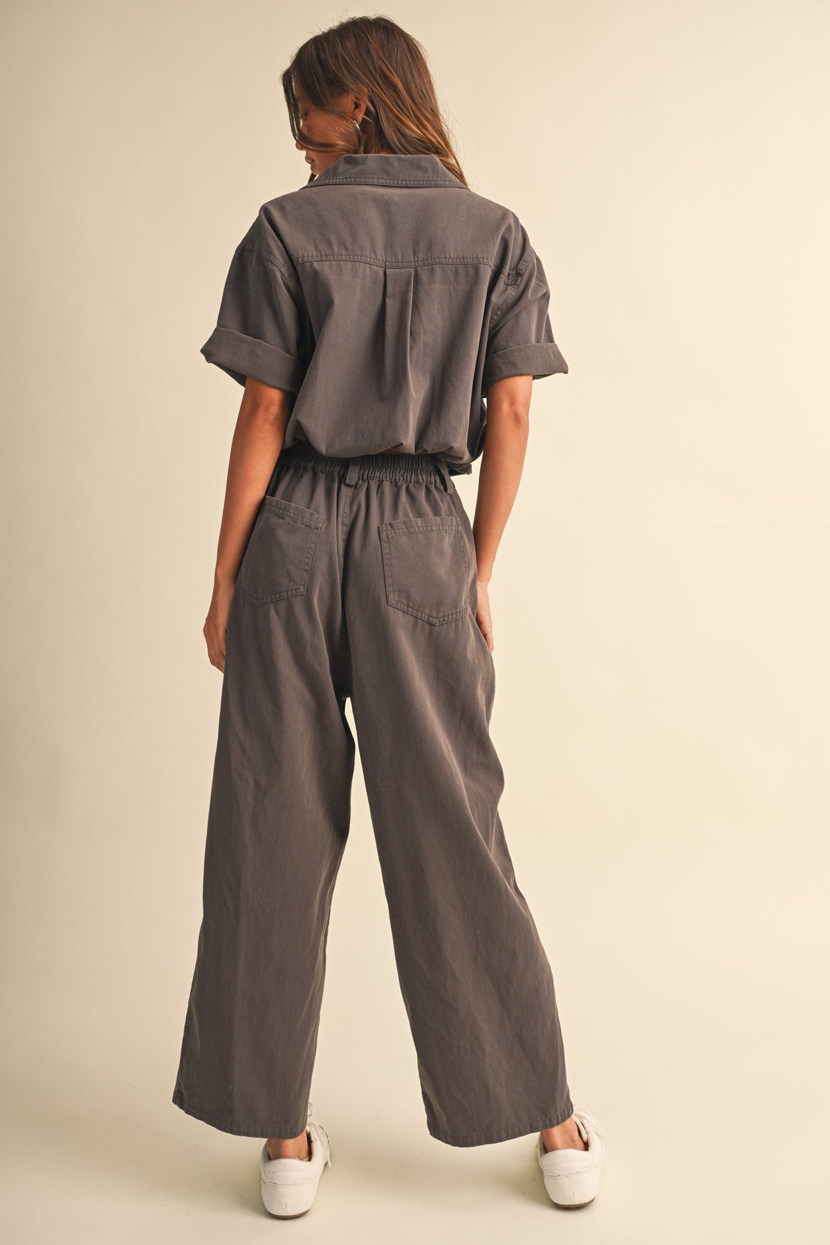 BARREL LEG BOILER SUIT PANT--CHARCOAL
