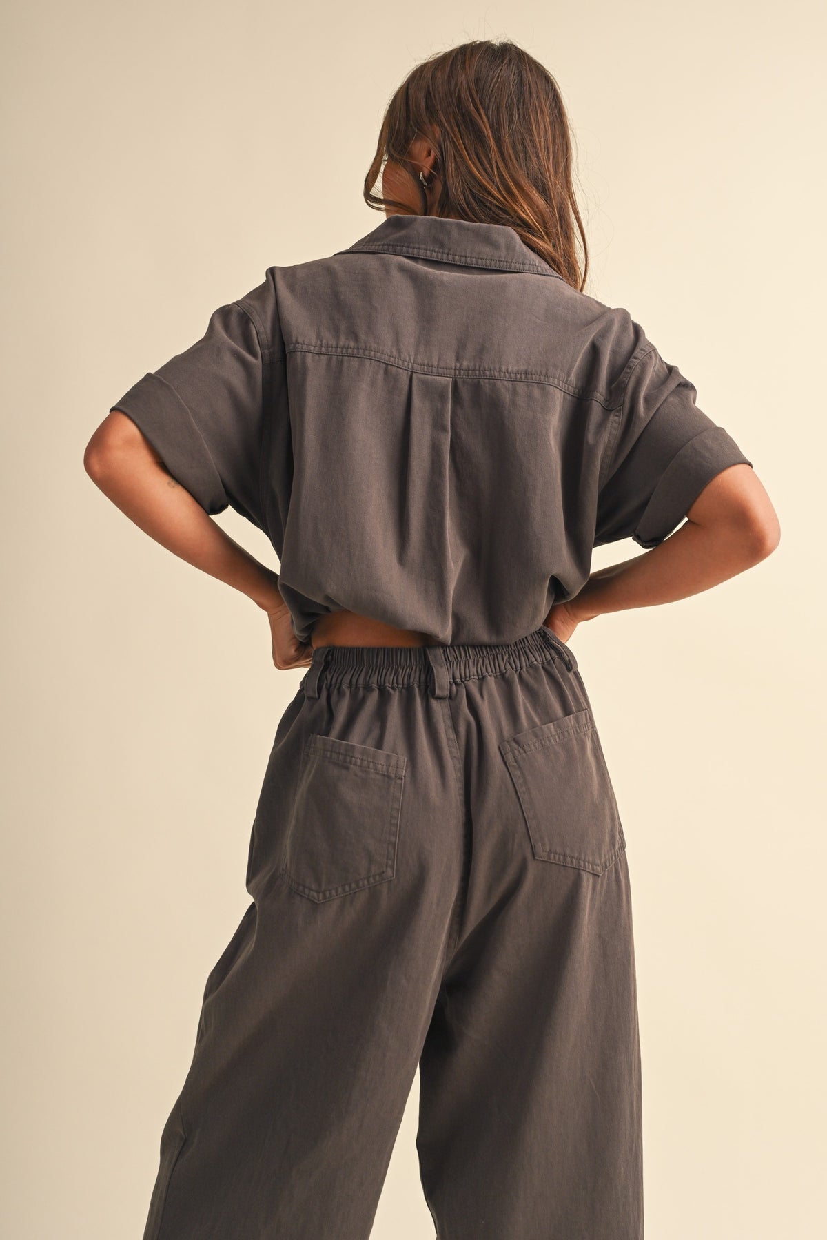BARREL LEG BOILER SUIT PANT--CHARCOAL