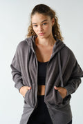 FLEECE ACTIVE HOODED JACKET--BLACK