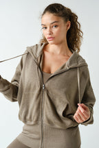 FLEECE ACTIVE HOODED JACKET--TRUFFLE