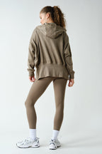 FLEECE ACTIVE HOODED JACKET--TRUFFLE