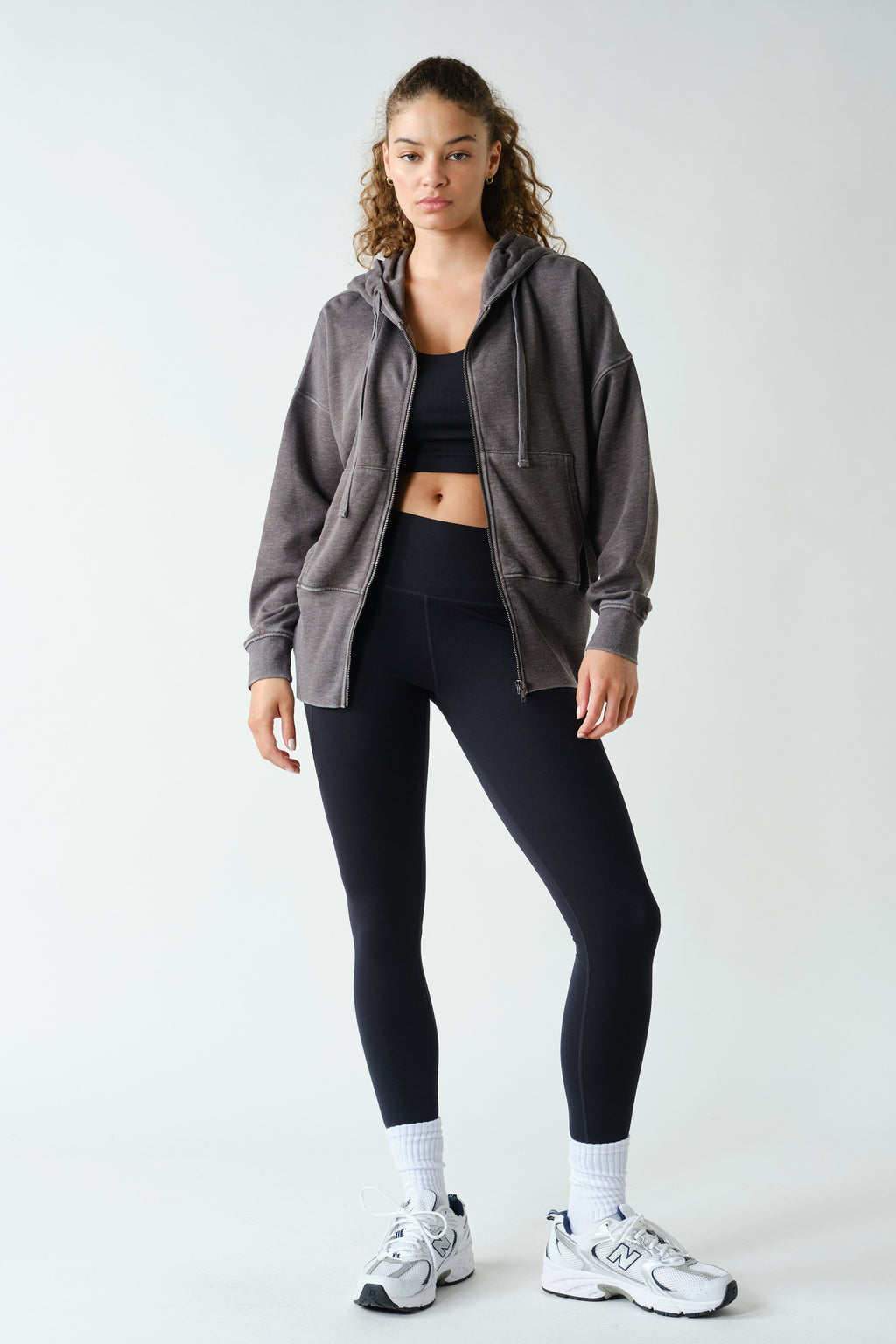 FLEECE ACTIVE HOODED JACKET--BLACK