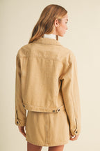 RIGID DENIM TRUCKET JACKET--CAMEL