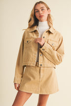 RIGID DENIM TRUCKET JACKET--CAMEL