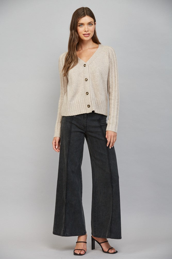 CASHMERE BLEND CARDIGAN--LT. MOCHA
