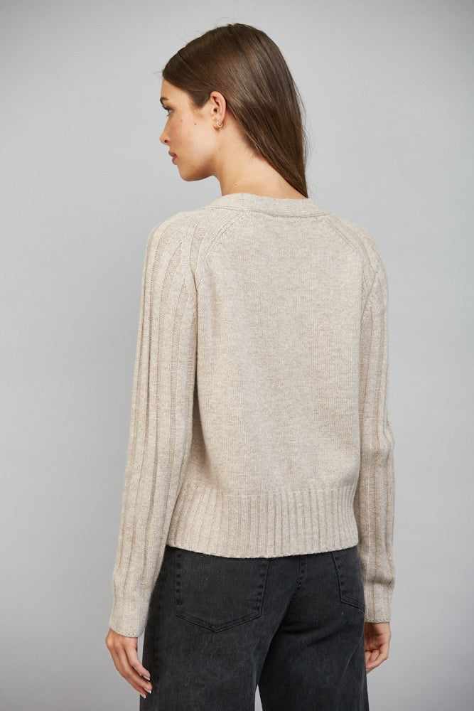 CASHMERE BLEND CARDIGAN--LT. MOCHA