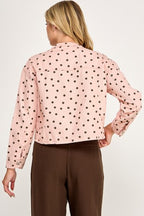 POLKA DOT DENIM JACKET--PINK/BROWN