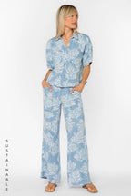 VELVET HEART BRANDON PALM LEAF SHIRT--BLUE MIX