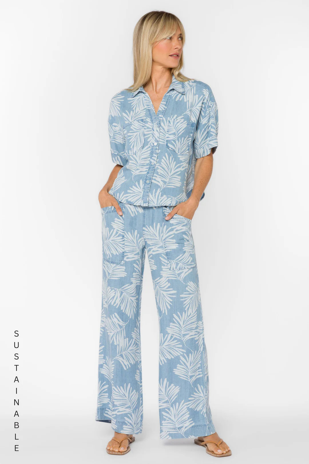 VELVET HEART BRANDON PALM LEAF SHIRT--BLUE MIX