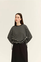 CREWNECK SWEATSHIRT WITH SIDE DRAWSTRINGS--BLACK CREAM
