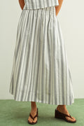 STRIPE SMOCK WAIST SKIRT--BLACK/OATMEAL