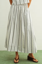 STRIPE SMOCK WAIST SKIRT--BLACK/OATMEAL