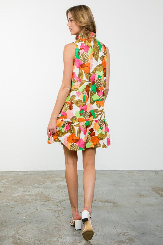 TROPICAL MOCK NECK DRESS