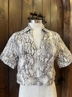HABITUAL SNAKESKIN PULLOVER TOP--BROWN MIX