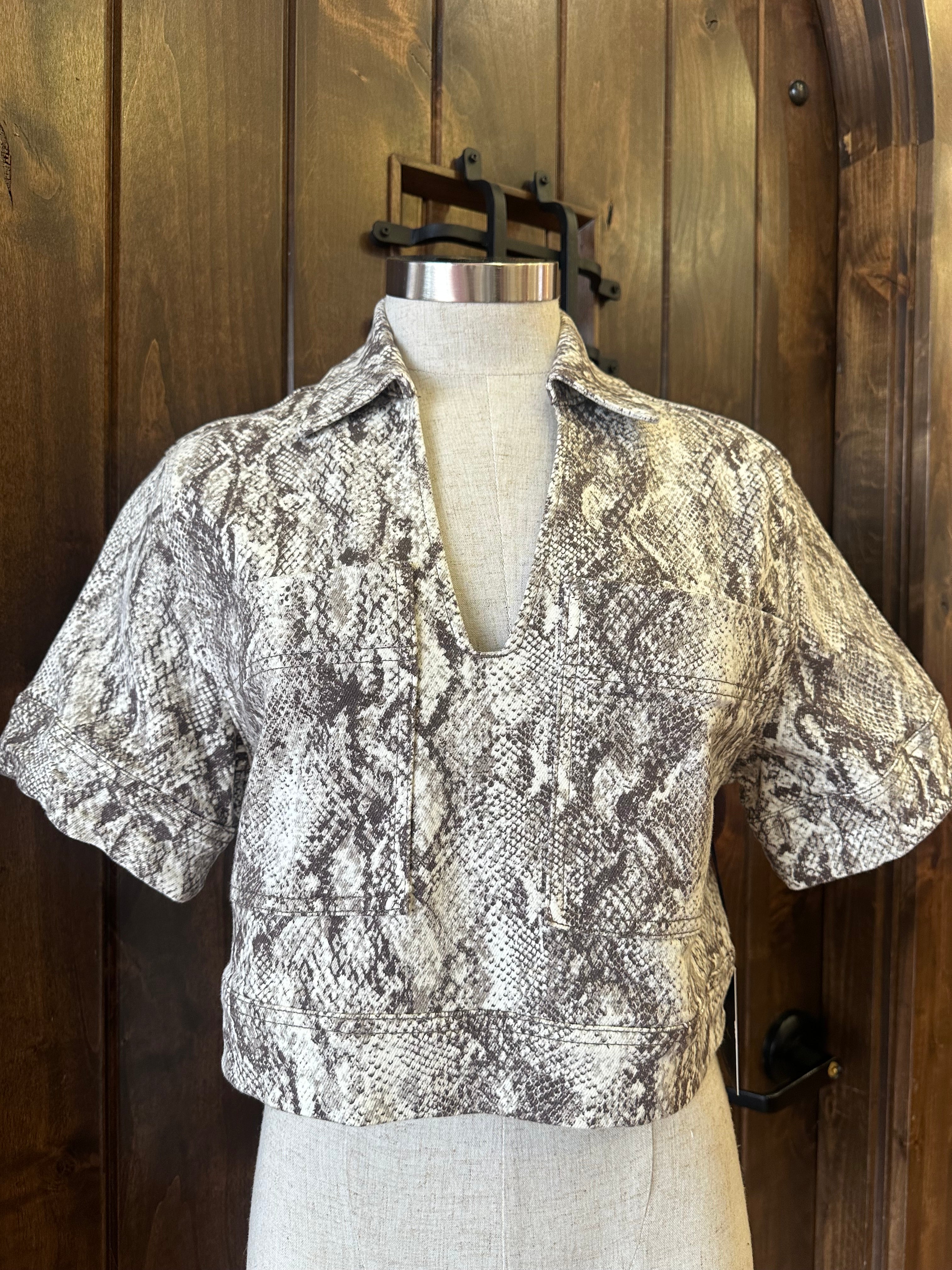 HABITUAL SNAKESKIN PULLOVER TOP--BROWN MIX