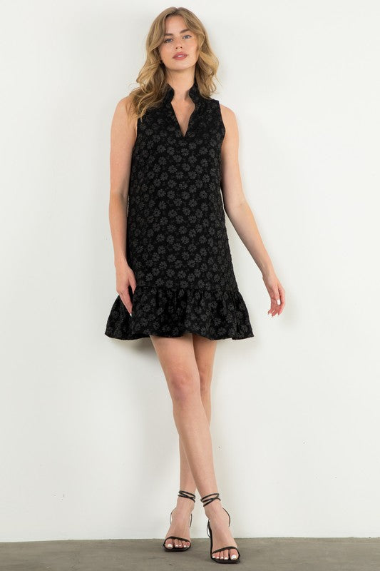 TRUE TO YOU TEXTURED FLORAL DRESS--BLACK