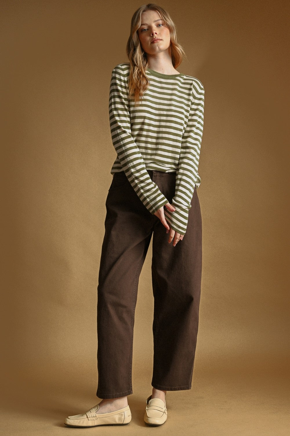 LS STRIPE KNITTED TOP--MATCHA