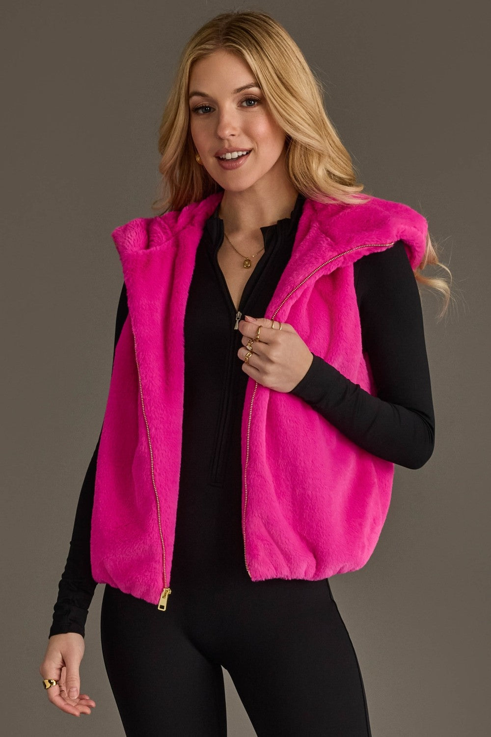 FAUX FUR VEST--FUSCHIA