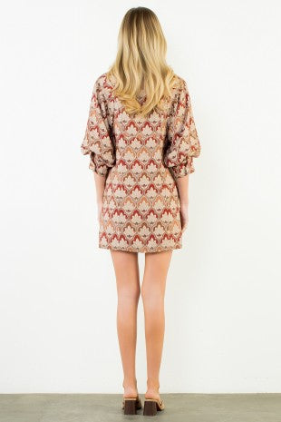 LONG SLEEVE PATTERN BUTTON DOWN DRESS--FALL MIX